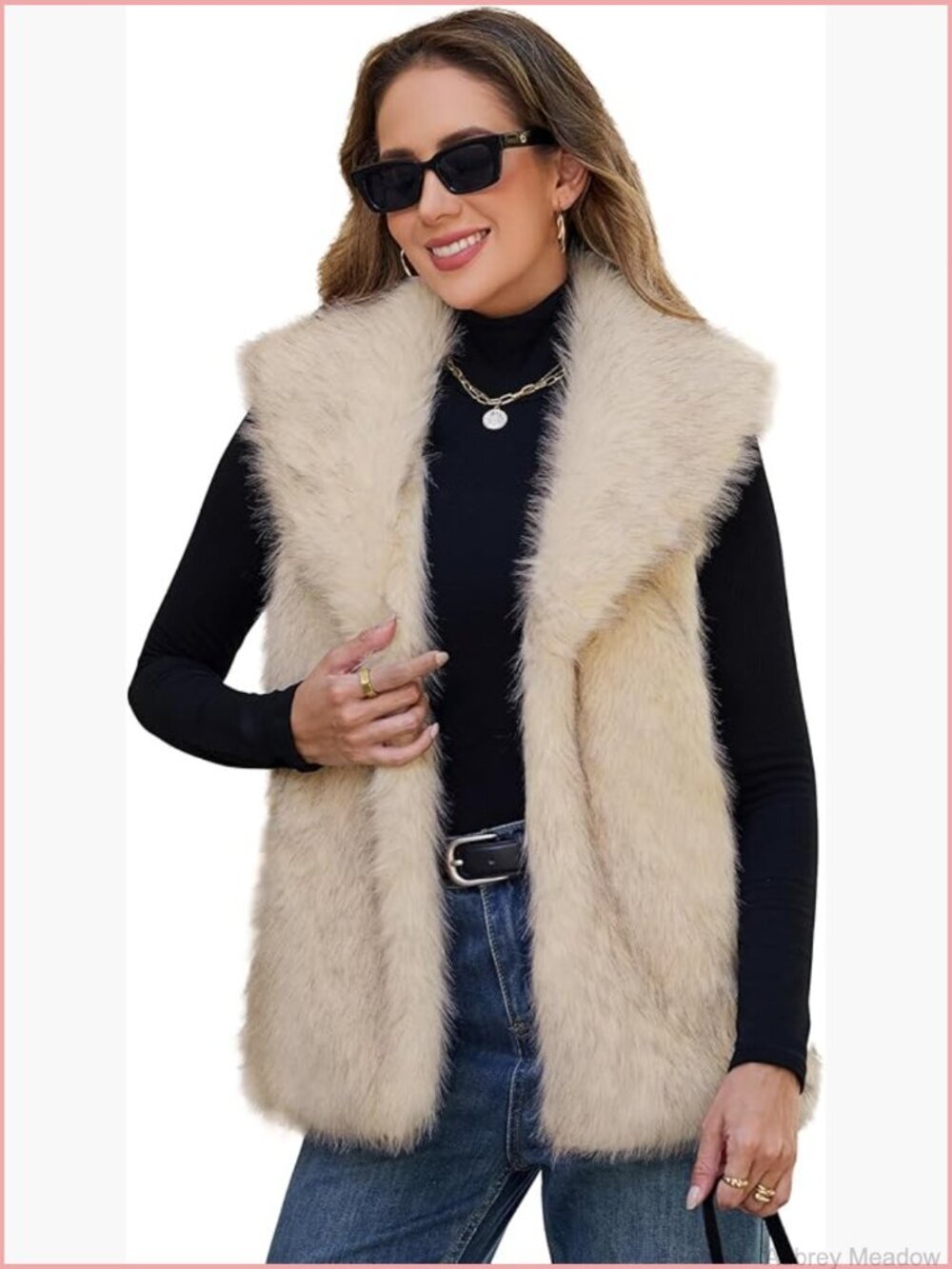 Faux Fur Vest Sleeveless Open Front Cardigan Fuzzy Coat with Pockets